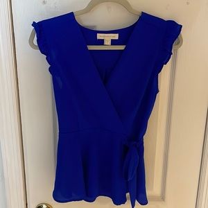 Blue ruffle wrap shirt
